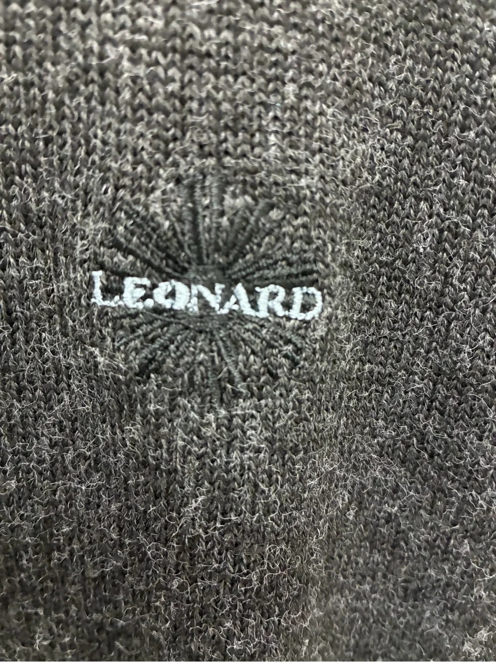 Men's Leonard of Paris Charcoal Crewneck Wool Sweater with Burgundy Trim